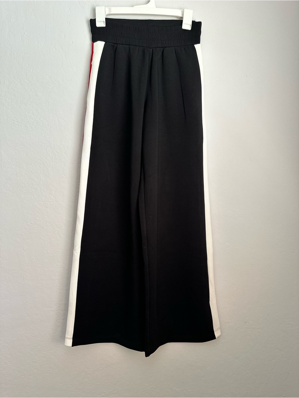 SPANX AirEssentials Black Wide-Leg Pants with Red and White Side Stripes - Picture 7 of 8